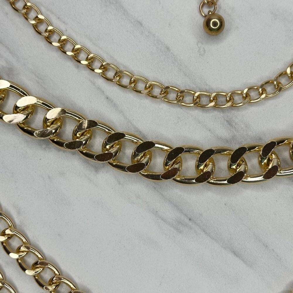 Womens Gold Tone Draped Multi Chain Belt Coin Charm One Size (OS) ✨ - Picture 12 of 16
